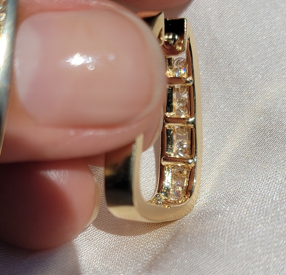 Vintage 14k Gold Diamond Rectangle Huggies - Picture 6 of 10